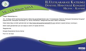 16 - 19 Nisan 2015 II.Uluslararası Katılımlı Deneysel Hematoloji